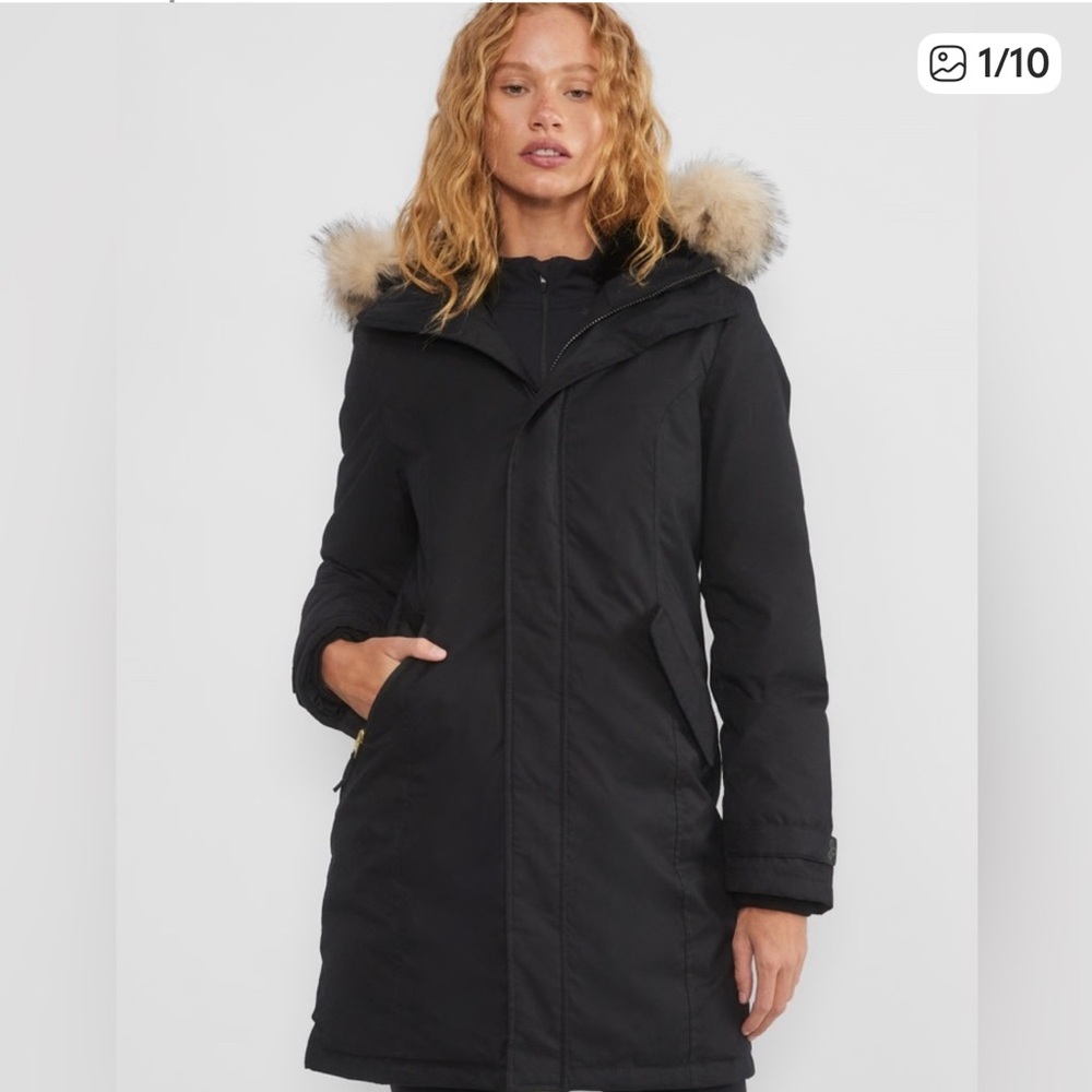 Aritzia Black Parka with Faux Fur Trim Hood